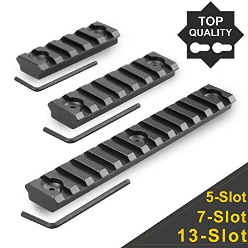 Modkin Picatinny Rail Sections for Keymod System, Lightweight Keymod Rail Mount Pack of 3 (13-Slot 7-Slot 5-Slot), Aluminum in Black