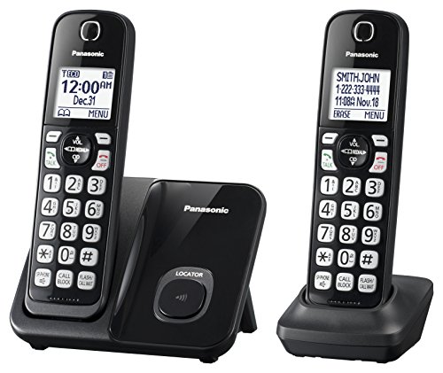 Panasonic Expandable Cordless Phone System with Call Block and High Contrast Displays and Keypads - 2 Cordless Handsets - KX-TGD512B (Black)