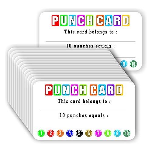 Punch Cards (Pack of 100) Incentive Loyalty Reward Card for Classroom Business Kids Behavior Students Teachers - 3.5' x 2' Inches