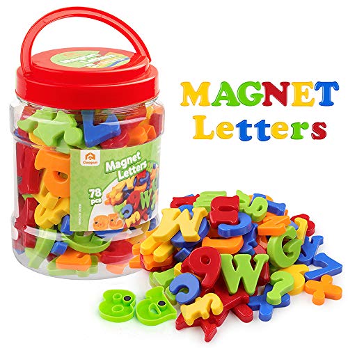 Coogam Magnetic Letters Numbers Alphabet Fridge Magnets Colorful Plastic ABC 123 Educational Toy Set Preschool Learning Spelling Counting Uppercase Lowercase Math Symbols for Kid Toddler (78 Pcs)