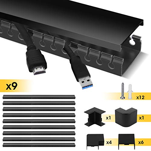 Stageek Cable Raceway Kit, Cable Management System Kit Open Slot Wiring Raceway Duct with Cover, On-Wall Cable Concealer Cord Organizer to Hide Wires Cords for TVs, Computers - 9x15.4inch, Black