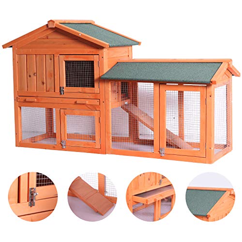 QWEIAS Wooden Chicken Coop with Nesting Box - Outdoor Rabbit Hutch Guinea Pig Cage Rabbit House Bunny Hutch