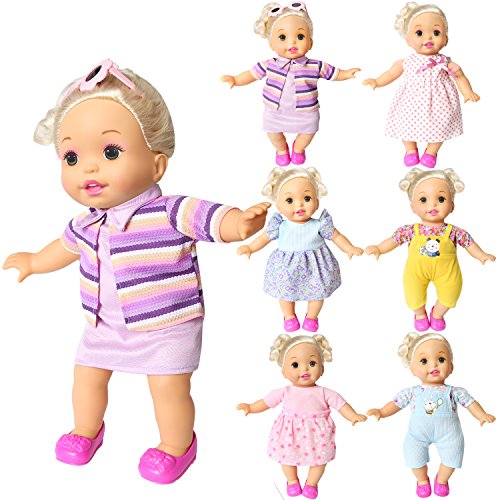 BOBO clothes Set of 6 For 12-14-16 Inch Alive Lovely Baby Doll Clothes Dress Outfits Costumes Dolly Pretty Doll Cloth Handmade Girl Christmas Birthday Gift (16)
