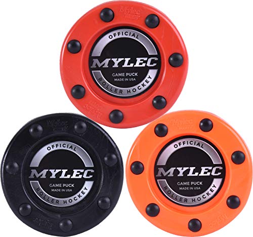 Mylec Roller Puck Variety 3 Pack Roller Hockey Pucks, Red/Orange/Black