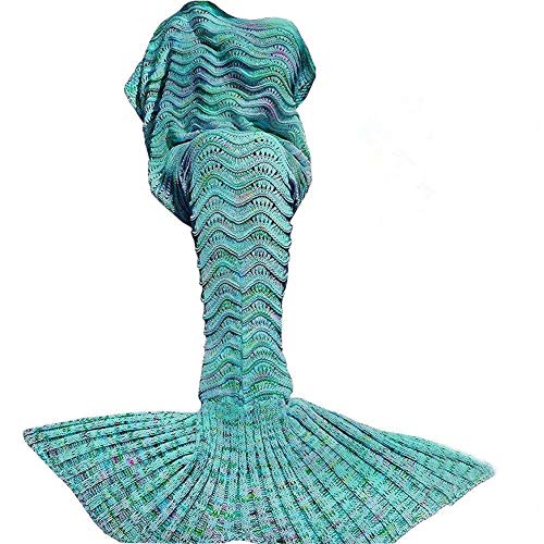 ＤDMY Mermaid Tail Blanket Crochet Mermaid Blankets Seasons Warm Soft Handmade Sleeping Bag Best Birthday Christmas gift For Kids Teens Adult 74''x35'' Mint Green