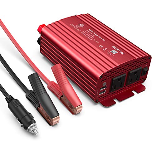 BESTEK 500W Power Inverter DC 12V to 110V AC Converter with Alligator Battery Clamp 4.8A Dual USB Car Charger ETL Listed