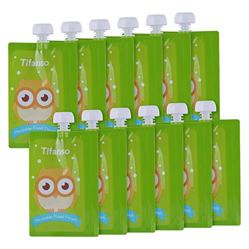 12 Pack 7 oz Owl Reusable Baby Food Squeeze Storage Pouches for Homemade Organic Baby, Toddlers, Kids Food - Easy to Fill & Clean with Leak Proof Double Zipper Refillable Pouch Plus a Flower Funnel