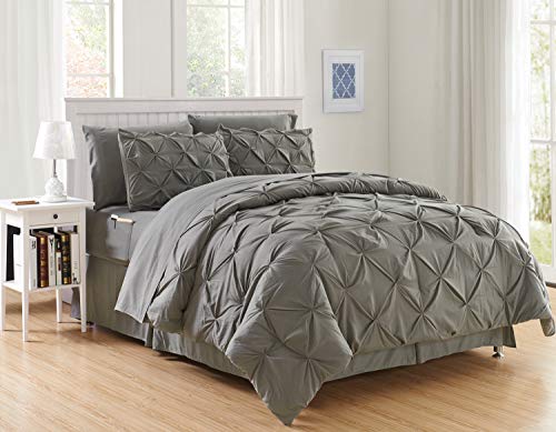 Elegant Comfort Luxury Best, Softest, Coziest 8-Piece Bed-in-a-Bag Comforter Set on Amazon Silky Soft Complete Set Includes Bed Sheet Set with Double Sided Storage Pockets, Full/Queen, Gray