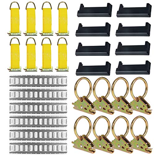 E-Track Tie-Down KIT! 6 Galvanized 5' Horizontal E Track Rails, 8 End Caps, 8 Rope Tie-Offs, 8 O Rings | Trailer Accessories, Cargo Securement