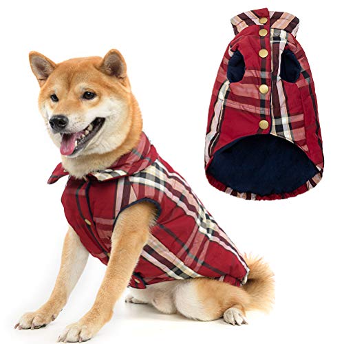 Plaid Dog Winter Jacket - Windproof Dog Clothes Warm Pet Coats for Cold Weather, for Small Medium Large Dogs