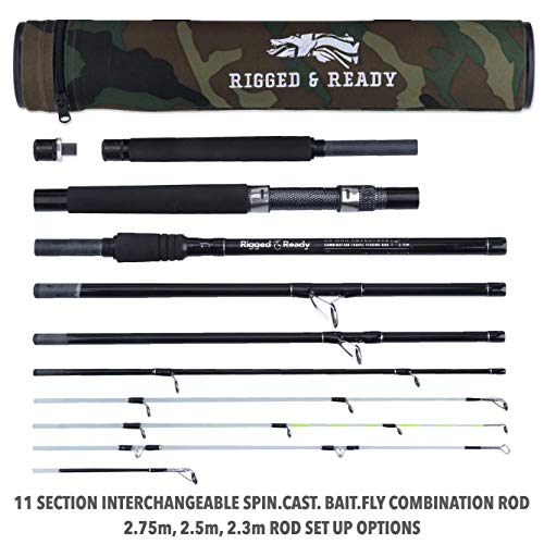 X5 MAX Compact Travel Fishing Rod. Spin Cast Bait Fly Travel Fishing Rod. 9 Rods Combinations from 11 Sections. 3 Rod Lengths