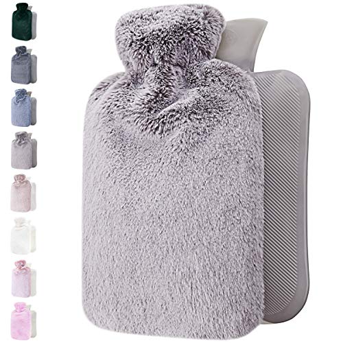 Hot Water Bottle with Soft Cover - 1.8L Large - Classic Hot Water Bag for Pain Relief, Neck and Shoulders, Feet Warmer, Menstrual Cramps, Hot and Cold Therapy - Great Gift for Women (Light Grey)