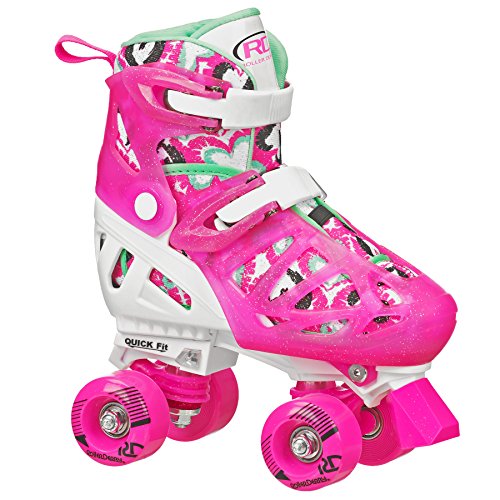 Roller Derby Trac Star Girl's Adjustable Roller Skate, White/Pink, Large (3-6)