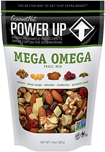 Power Up Trail Mix, Mega Omega Trail Mix, Non-GMO, Vegan, Gluten Free, No Artificial Ingredients, Gourmet Nut, 14 oz Bag, Green