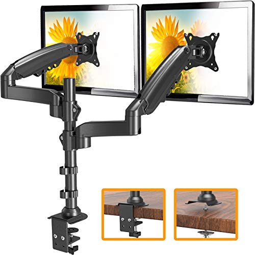 ErGear 17”-32” Dual Monitor Desk Mount Stand Kit, Full Motion Gas Spring Arms with Clamp On/Grommet Mounting Base, Holds Two Computer Screens up to 19.84 lbs/Arm with 75/100mm VESA, Black