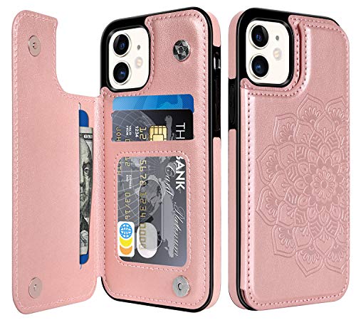 BENTOBEN iPhone 11 Wallet Case with Card Holder, PU Leather Heavy Duty Rugged Protective Cases with Card Slots Shockproof Flip Folio Phone Case Cover for Apple iPhone 11 6.1 Inch 2019 -Rose Gold