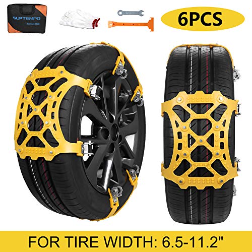 SUPTEMPO Car Snow Chains, 6Pcs Emergency Anti Slip Tire Traction Chains Upgraded TPU Snow Chain for Light Truck/SUV/ATV Winter Universal Tire Security Chains (Tire Width 165-285mm/6.5-11.2'')