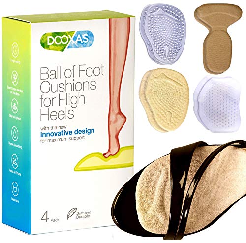 Ball of Foot and Heel Cushions for High Heels shoes metatarsal pads for women 4-Pack – Soft Gel Shoe Inserts Relieve Foot Pain – an innovative insoles shape design Adhesive Comfort Set by Dooxas