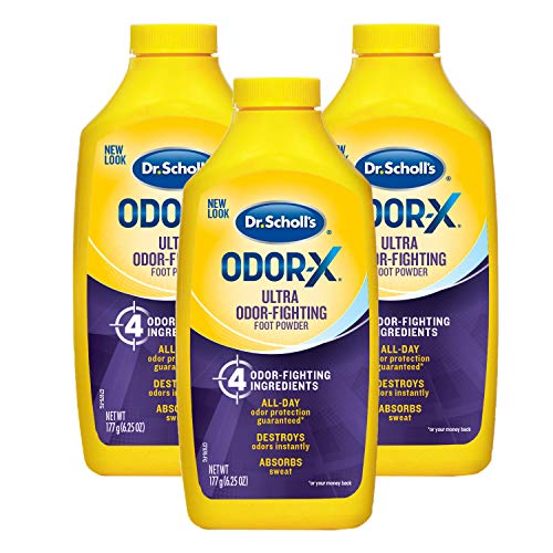 Dr. Scholl's Odor-Fighting Odor-X Foot Powder, 6.25oz (Pack of 3) // All-Day Protection Against Odor and Sweaty Feet with SweatMAX Technology that Destroys Odors Instantly