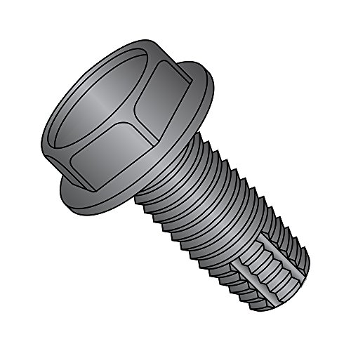 Steel Thread Cutting Screw, Black Oxide Finish, Hex Washer Head, Type F, 5/16'-18 Thread Size, 1' Length (Pack of 10)