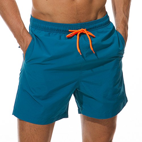 SILKWORLD Men's Swim Trunks Waterproof Bathing Suit Quick Dry Shorts with Pockets (Medium, Peacock Blue)