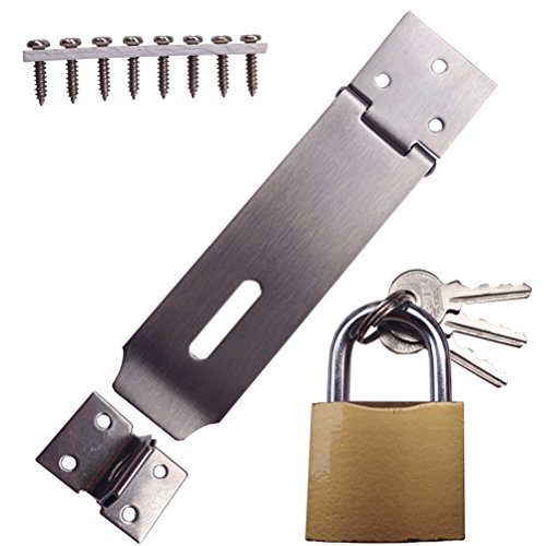 Arlai 5' Stainless Steel Latch Lock Padlock hasp Set, with Screws and Padlock, Your Own Fence Locks gate Lock, for shed Locks with Keys Lock hasp Set