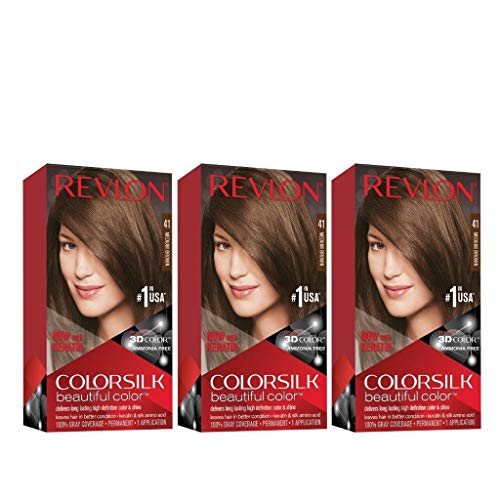 Revlon Colorsilk Beautiful Color, Permanent Hair Dye with Keratin, 100% Gray Coverage, Ammonia Free, 41 Medium Brown (Pack of 3)