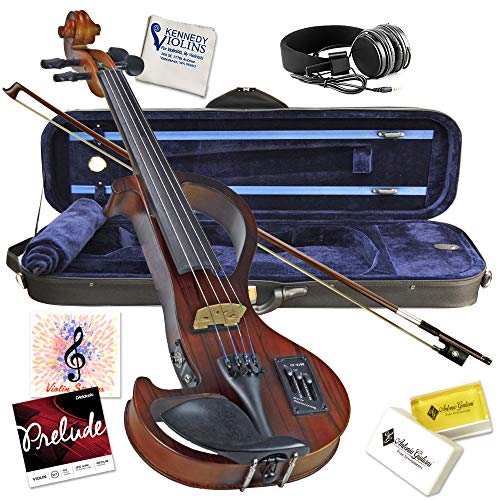 Electric Violin Bunnel Edge Outfit 4/4 Full Size Clearance (Dark Zebrano)- Carrying Case and Accessories Included - Amp and Headphone Jack - Highest Quality with Piezo ceramic pick-up By Kennedy Violi