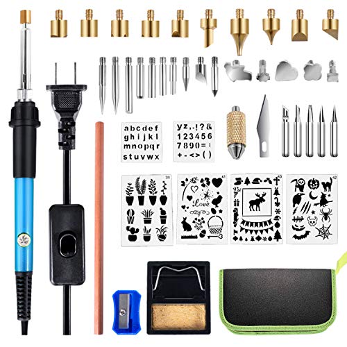 KLARYTYMA Wood Burning Kit, DIY Wood Burning Tools with On-Off Switch Temperature Controlled Professional Pyrography Wood Burning Pen and Various Wooden Kits Carving/Embossing/Soldering Tips