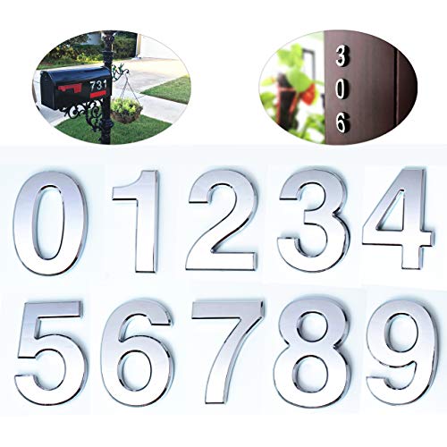 10 Pcs Mailbox Numbers 0-9, 2 Inch Door Address Number Stickers, Silver Shiny, Metal Plating Process, by FANXUS.(2 inch 0-9, Silver)