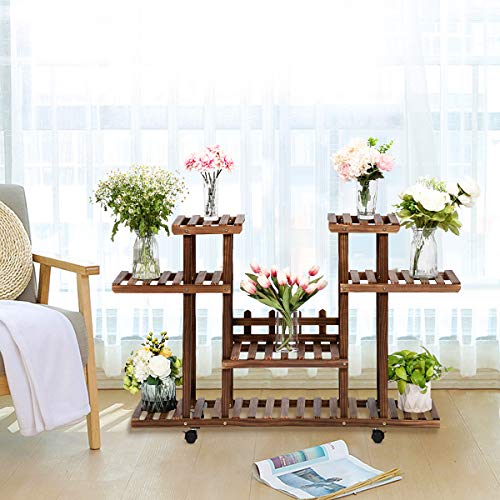 Nemore Tiered Wood Plant Flower Stand for Indoor and Outdoor Flower Stand for Garden Lawn Patio Bathroom Office Living Room Balcony with 4-Layer 12-Seater