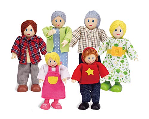 Happy Family Dollhouse Set by Hape |Award Winning Doll Family Set, Unique Accessory for Kid’s Wooden Dolls House, Imaginative Play Toy, 6 Family Figures, Adults 4.3' and Kids 3.5', Multicolor