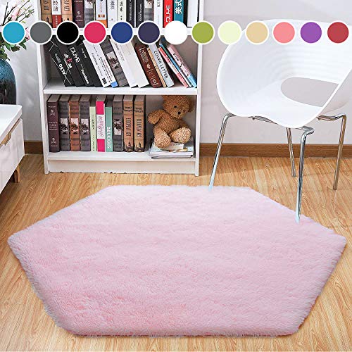 junovo Ultra Soft Rug for Nursery Children Room Baby Room Home Decor Dormitory Hexagon Carpet for Playhouse Princess Tent Kids Play Castle, Diameter 4.6 ft, Pink