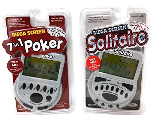 Gambling Electronic Game Pack - Mega Screen Solitaire Handheld Game & 7 in 1 Poker Handheld Game