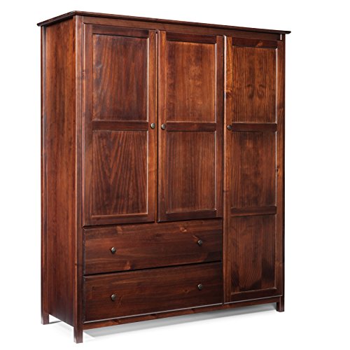 Modern Shaker Solid Pine Wood Cabinet Armoire with 2 Drawers and 3 Doors - Includes Modhaus Living Pen
