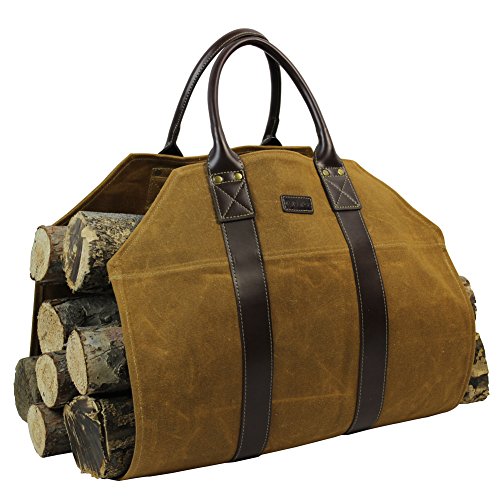 INNO STAGE Firewood Log Carrier Tote Bag Waxed Canvas Fire Wood Carrying Hay Hauling Holder for Fireplace Stove Accessories Indoor Outdoor Camping