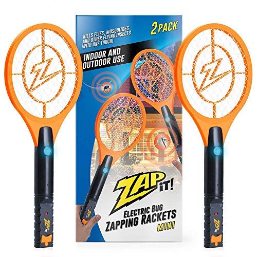 ZAP IT! Bug Zapper Twin-Pack Rechargeable Mosquito, Fly Killer and Bug Zapper Racket - 4,000 Volt - USB Charging, Super-Bright LED Light to Zap in The Dark - Safe to Touch (Orange Mini Twin Pack)