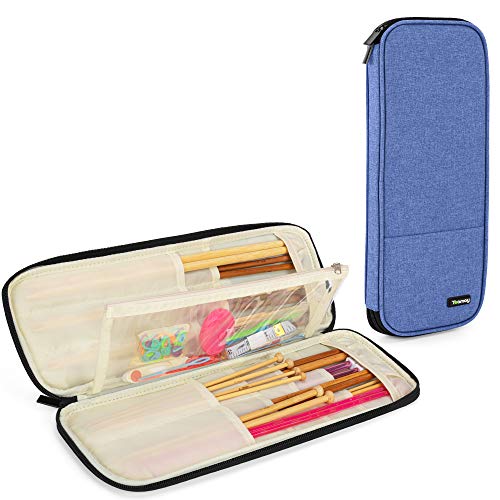 Teamoy Knitting Needles Case (Up to 14''), Travel Organizer Storage Bag for Knitting Needles, Tunisian Crochet Hooks and Accessories, Blue