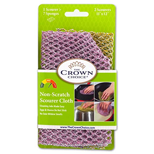 Non-Scratch HEAVY DUTY Scouring Pad or Pot Scrubber Pads (2PCs) - Scouring Kitchen, Dishwashing, Cleaning - Nylon Mesh Scrubbing Scrubbies - Scrub Cloth Outlast ANY Sponges - MADE IN KOREA