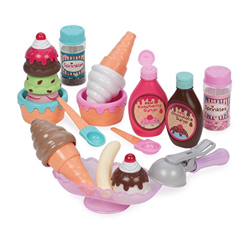 Play Circle by Battat – Sweet Treats Ice Cream Parlour Playset – Sprinkles, Cones, Spoons, Cups - Pretend Play Food Decorating Kit – Toy Frozen Dessert and Accessories for Kids 3 and Up (21 pieces)