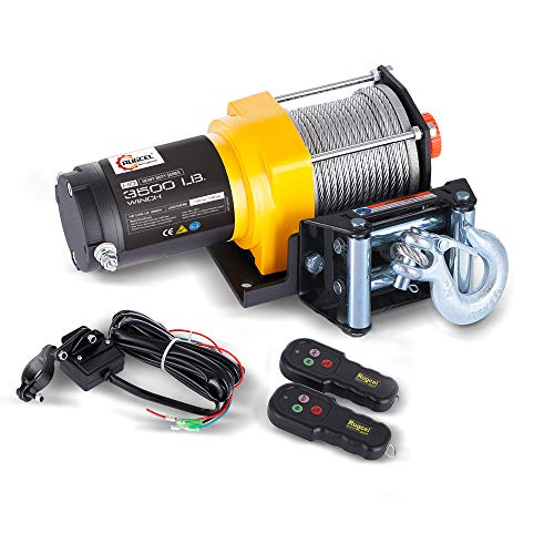 RUGCEL WINCH Waterproof IP68 Electric Winch with Hawse Fairlead,Steel Wire Rope, 1 Wired Handle and 2 Wireless Remote (3500 lb.Load Capacity)