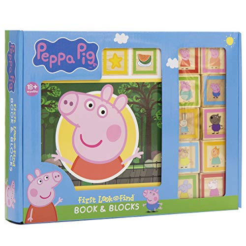 Peppa Pig - 10 Wooden Blocks and Interactive First Look and Find Board Book Set - PI Kids