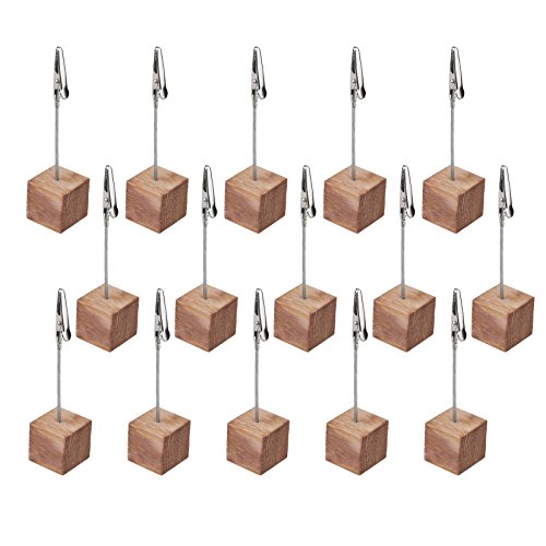 CM Cosmos 15 Pcs Lightweight Cube Base Memo Clips Holder with Alligator Clip Clasp for Displaying Number Cards (Wooden Base)