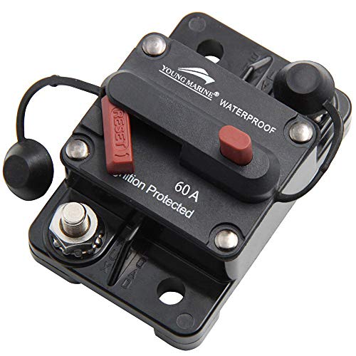 YOUNG MARINE Circuit Breaker for Boat Trolling with Manual Reset,Water Proof,12V- 48V DC (Surface Mount-60A)