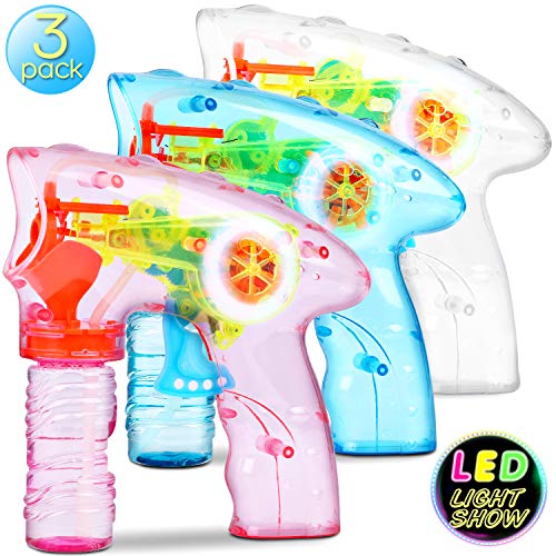 Bubble Machine Bubble Gun Shooter - 3 Pack Bubble Toy Blaster Blower for kids, Toddlers, Indoor and Outdoor with LED Flashing Lights, Sound-Free, No Batteries Needed ( 6 Pack Bubble solution Refill)