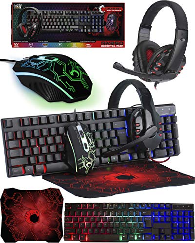 Gaming Keyboard and Mouse and Mouse pad and Gaming Headset, Wired LED RGB Backlight Bundle for PC Gamers and Xbox and PS4 Users - 4 in 1 Edition Hornet RX-250