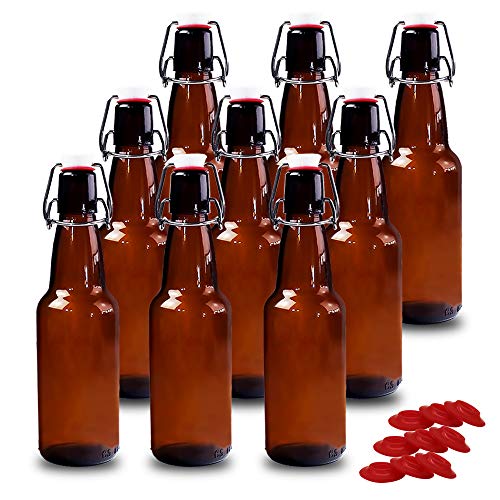 YEBODA 12 oz Amber Glass Beer Bottles for Home Brewing with Flip Caps, Case of 9