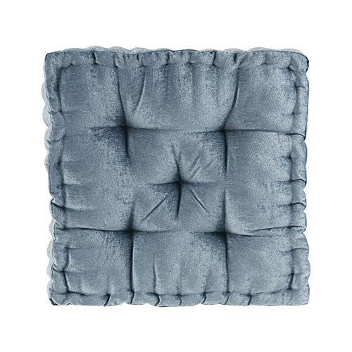 Intelligent Design Azza Floor Pillow Square Pouf Chenille Tufted with Scalloped Edge Design Hypoallergenic Bench/Chair Cushion, 18'x18'x5', Aqua