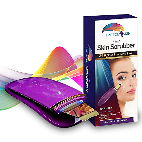 Trifecta Skin Premium 3-in-1 24K Gold Skin Scrubber w/Blue Light Therapy, Galvanic Ion, Micro-current Face Lift Pore Extractor (Trifecta Skin 24K Scrubber)