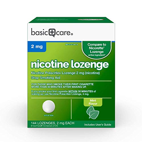 Amazon Basic Care Nicotine Polacrilex Lozenge, 2 mg (nicotine), Stop Smoking Aid, Mint Flavor; quit smoking with mint nicotine lozenge, 144 Count